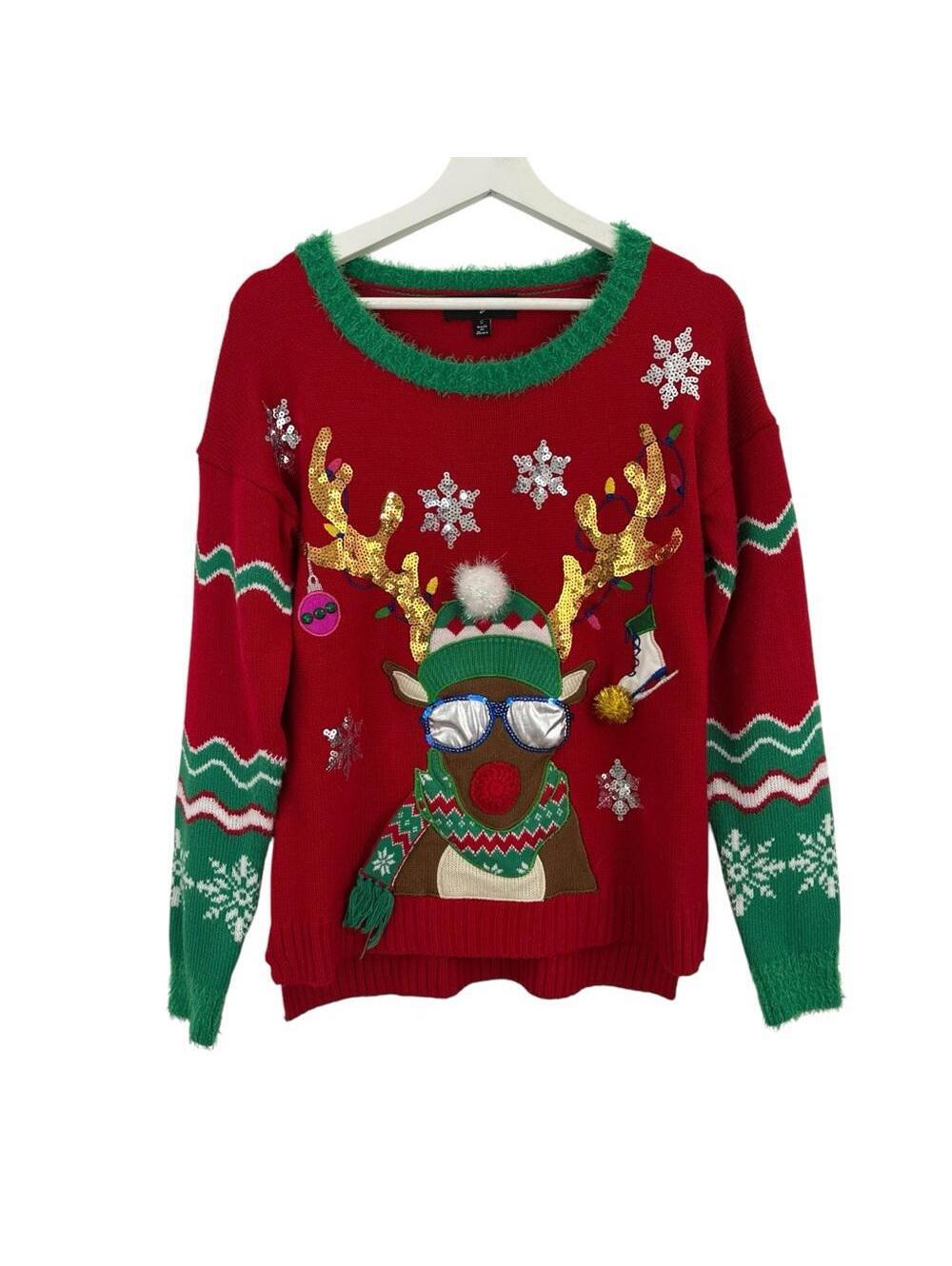 33 Degrees Women’s Ugly Reindeer Christmas Sweater Size S
